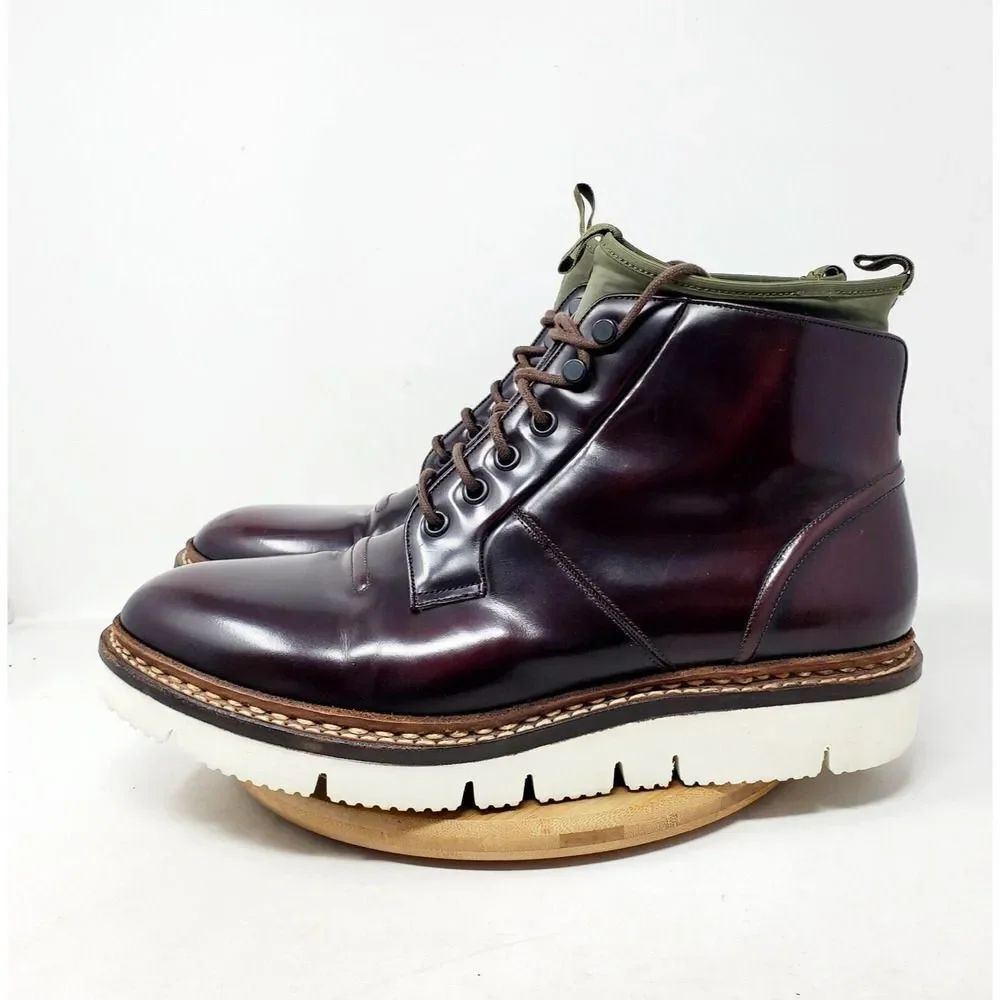 OAMC Compression Boots Mens 11 Burgundy Bull Leather‎ Lace Up Ankle Shoes Vibram